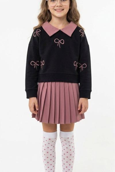 YAKALI FİYONK DETAYLI PİLELİ ETEKLİ TAKIM  Gül