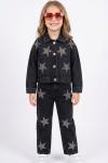 HER YERİ YILDIZLI TAŞLI KOT CEKET TAKIM  Siyah