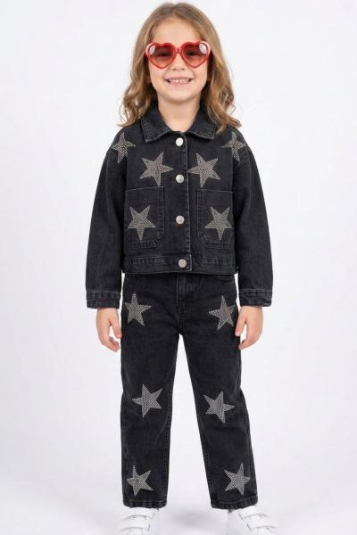 HER YERİ YILDIZLI TAŞLI KOT CEKET TAKIM  Siyah
