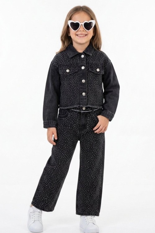 BAYRAMLIK HER YERİ TAŞLI KOT TAKIM  Siyah