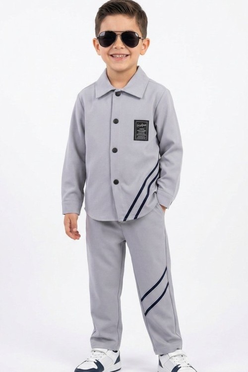 ETİKETLİ DÜĞMELİ İKİLİ PARAŞÜT ERKEK TAKIM  Gri