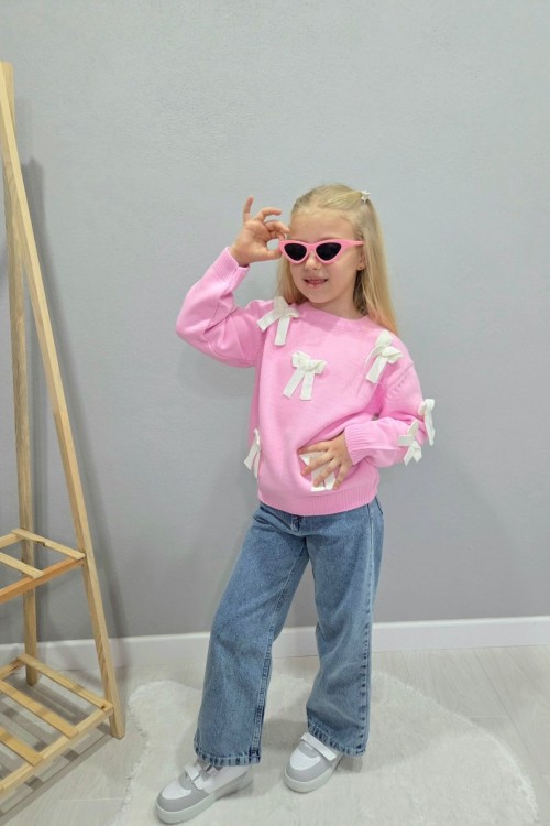 ÜST TRİKO HER YERİ FİYONKLU KIZ KOT TAKIM Pembe