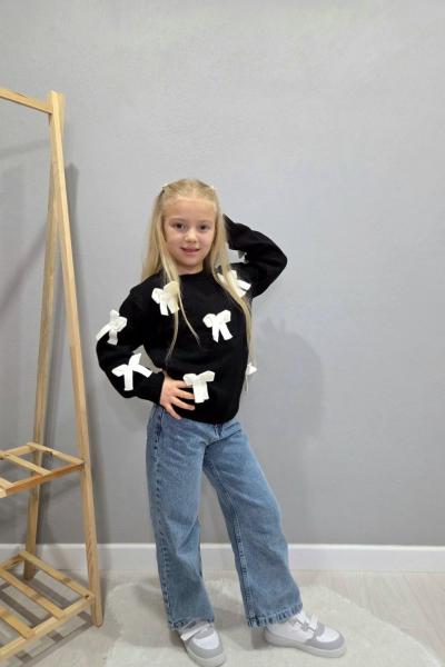 ÜST TRİKO HER YERİ FİYONKLU KIZ KOT TAKIM Siyah