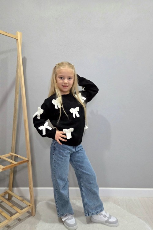 ÜST TRİKO HER YERİ FİYONKLU KIZ KOT TAKIM Siyah