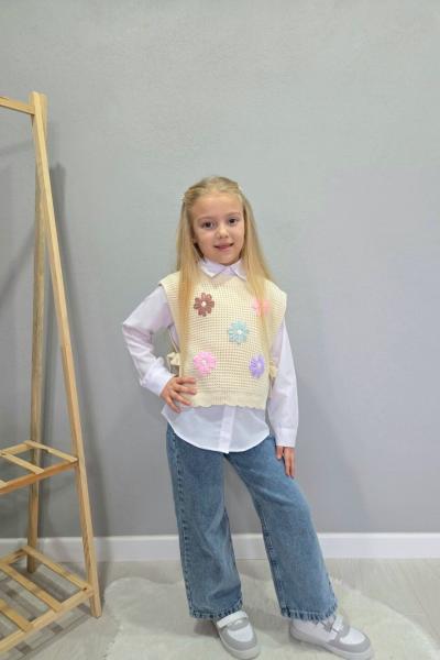 PAPATYALI TRİKO SÜVETERLİ 3 LÜ KIZ TAKIM  Krem