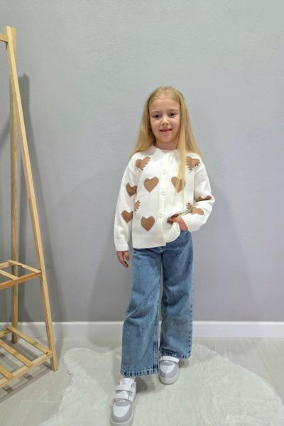 HIRKASININ HER YERİ KALPLİ KIZ KOT TAKIM  Beyaz