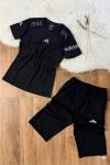 ORTADA ADİDAS OMZU BASKILI KAPRİLİ TAKIM  Siyah