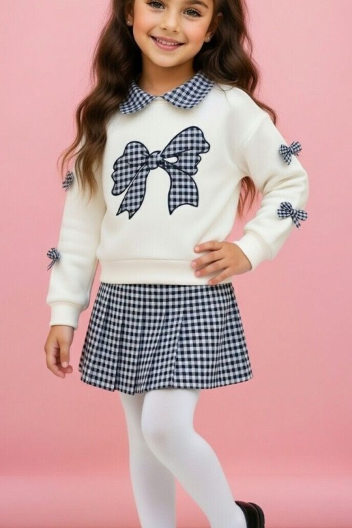 BAYRAMLIK YAKALI KOLLARI MİNİK FİYONKLU EKOSE TAKIM Siyah