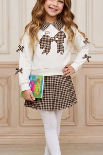 BAYRAMLIK YAKALI KOLLARI MİNİK FİYONKLU EKOSE TAKIM Kahverengi