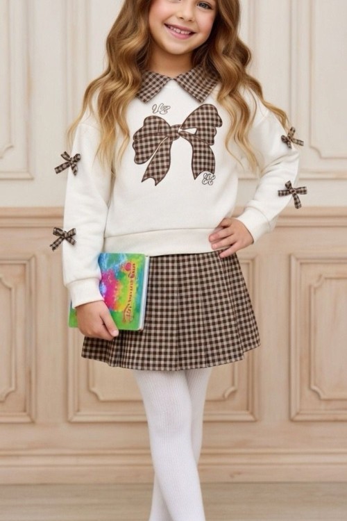 BAYRAMLIK YAKALI KOLLARI MİNİK FİYONKLU EKOSE TAKIM Kahverengi