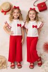BAYRAMLIK KOLLARI FIRFIRLI FİYONKLU SAÇ BANTLI YAZLIK TAKIM Kırmızı