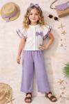 BAYRAMLIK KOLLARI FIRFIRLI FİYONKLU SAÇ BANTLI YAZLIK TAKIM Lila