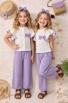 BAYRAMLIK KOLLARI FIRFIRLI FİYONKLU SAÇ BANTLI YAZLIK TAKIM Lila