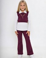 BAYRAMLIK YAKALI SÜVETER GÖRÜNÜMLÜ UZUN KOLLU İSPANYOL TAKIM  Mürdüm