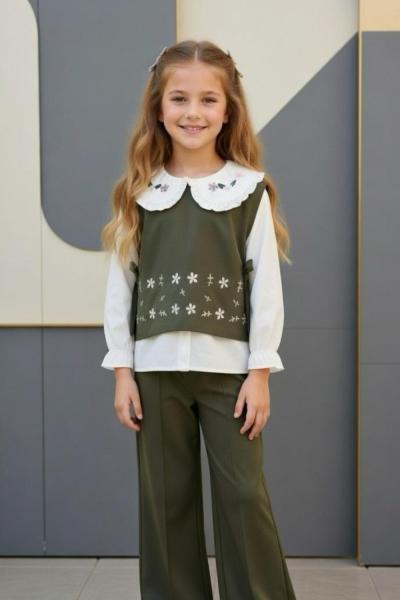 BAYRAMLIK 3 LÜ BEBE YAKALI ÇİÇEK NAKIŞLI İSPANYOL TAKIM  Yeşil