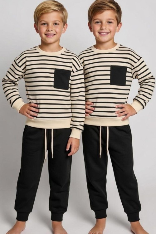 ÇİZGİLİ CEP DETAYLI EŞOFMAN TAKIMI  Siyah