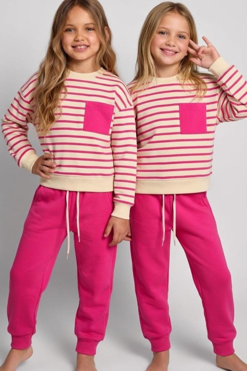 ÇİZGİLİ CEP DETAYLI EŞOFMAN TAKIMI  Fuşya