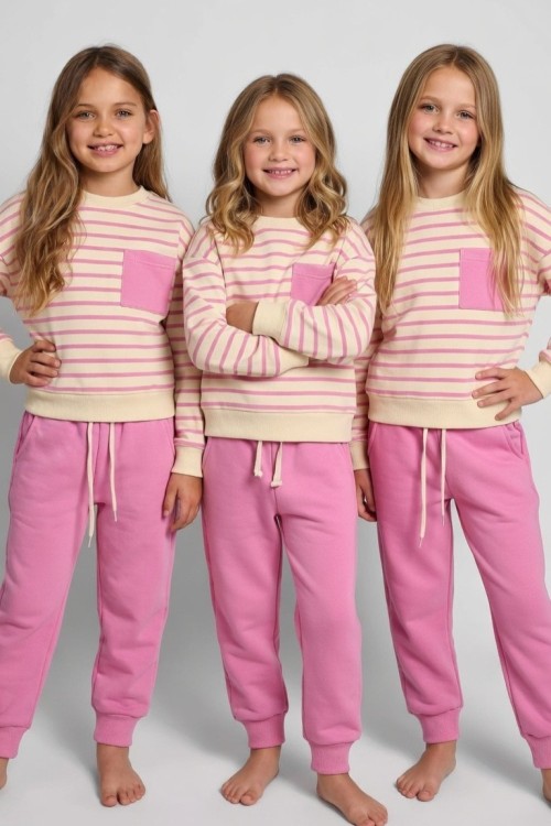 ÇİZGİLİ CEP DETAYLI EŞOFMAN TAKIMI  Pembe