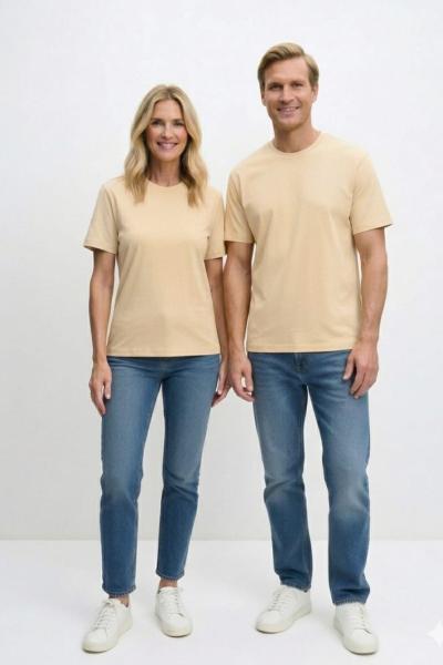 KAMPANYALI UNİSEX  TEK DÜZ  TİŞÖRT  Krem