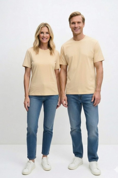 KAMPANYALI UNİSEX  TEK DÜZ  TİŞÖRT  Krem