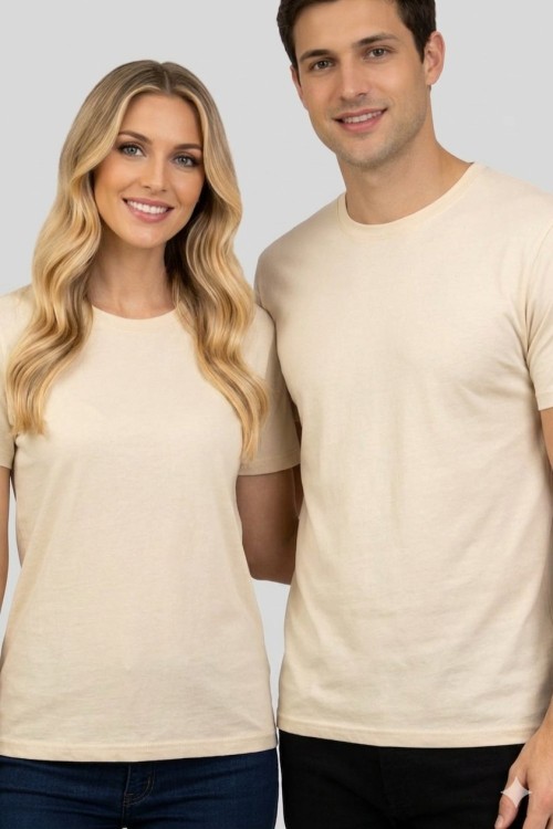 KAMPANYALI UNİSEX  TEK DÜZ  TİŞÖRT  Krem