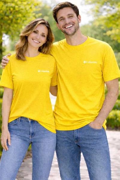 KAMPANYALI UNİSEX COLOMBİA BEYAZ YAZILI  TEK TİŞÖRT  Sarı