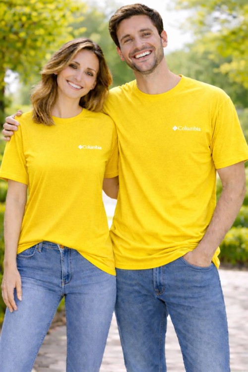 KAMPANYALI UNİSEX COLOMBİA BEYAZ YAZILI  TEK TİŞÖRT  Sarı