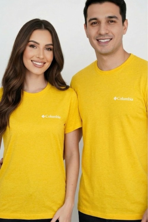 KAMPANYALI UNİSEX COLOMBİA BEYAZ YAZILI  TEK TİŞÖRT  Sarı