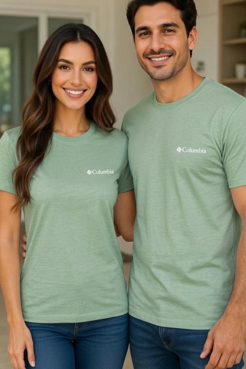 KAMPANYALI UNİSEX COLOMBİA BEYAZ YAZILI  TEK TİŞÖRT  Yeşil