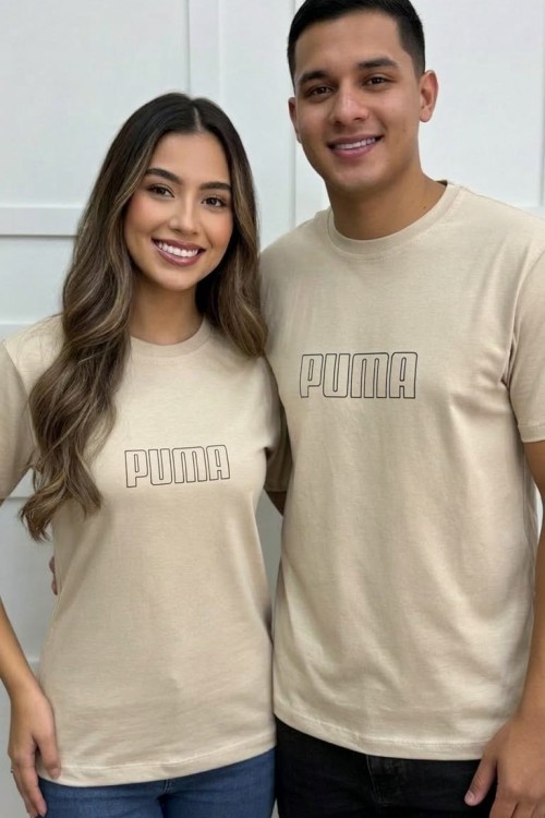 KAMPANYALI UNİSEX TEK PUMA YAZISI SİYAH TİŞÖRT  Bej