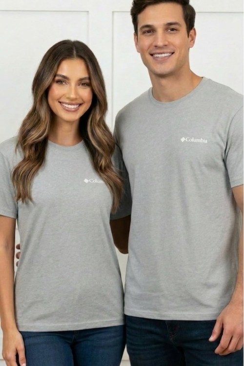 KAMPANYALI UNİSEX COLOMBİA BEYAZ YAZILI  TEK TİŞÖRT  Gri