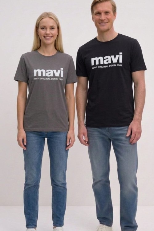 KAMPANYALI UNİSEX TEK MAVİ TİŞÖRT  Siyah