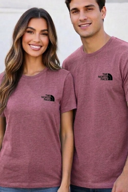 KAMPANYALI UNİSEX THE NORTC YAZISI SİYAH TEK TİŞÖRT  Mürdüm