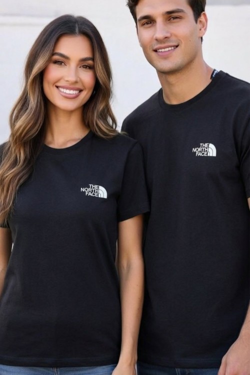 KAMPANYALI UNİSEX THE NORTC YAZISI BEYAZ TEK TİŞÖRT  Siyah