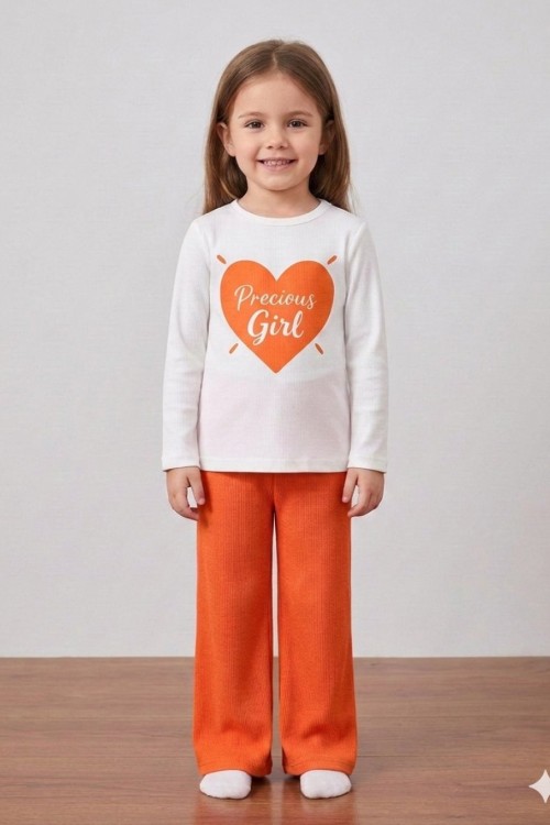 PRECİOUS GİRL KALPLİ ALT KAŞKORSE KIZ TAKIM  Turuncu