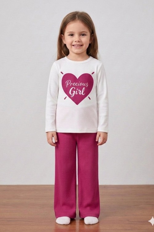 PRECİOUS GİRL KALPLİ ALT KAŞKORSE KIZ TAKIM  Fuşya