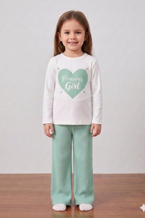 PRECİOUS GİRL KALPLİ ALT KAŞKORSE KIZ TAKIM  Su Yeşili