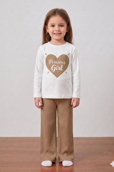 PRECİOUS GİRL KALPLİ ALT KAŞKORSE KIZ TAKIM  Bej