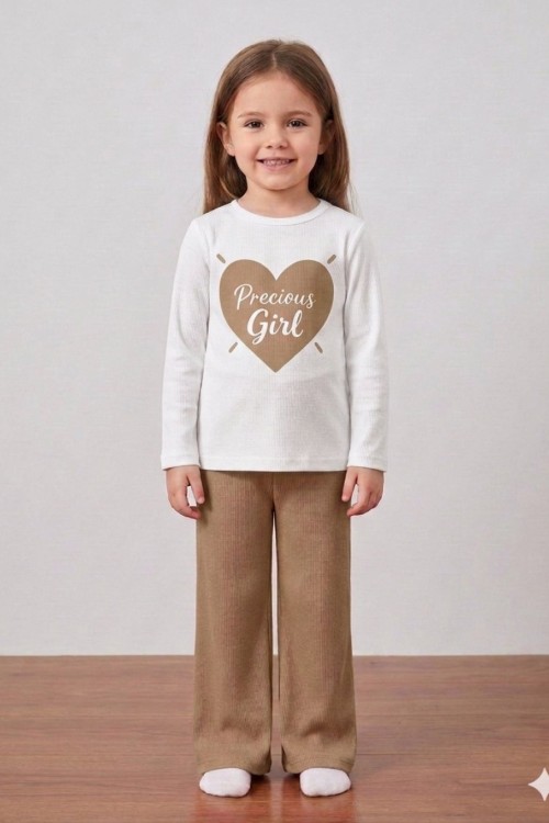 PRECİOUS GİRL KALPLİ ALT KAŞKORSE KIZ TAKIM  Bej