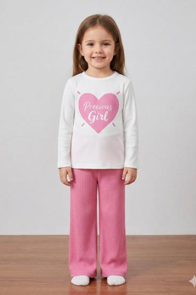 PRECİOUS GİRL KALPLİ ALT KAŞKORSE KIZ TAKIM  Pembe