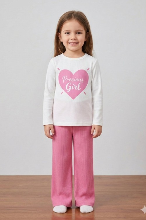 PRECİOUS GİRL KALPLİ ALT KAŞKORSE KIZ TAKIM  Pembe