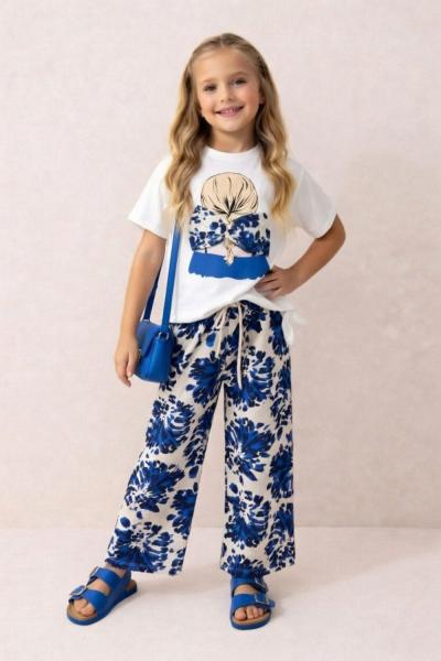 SAÇI FİYONKLU YANDAN BAĞLAMALI İSPANYOL KIZ TAKIM  Mavi