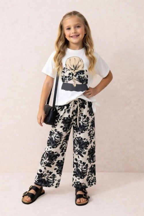 SAÇI FİYONKLU YANDAN BAĞLAMALI İSPANYOL KIZ TAKIM  Siyah