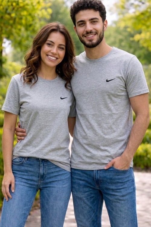 KAMPANYALI UNİSEX KENARDA SİYAH TİK  NİKE TİŞÖRT  Gri