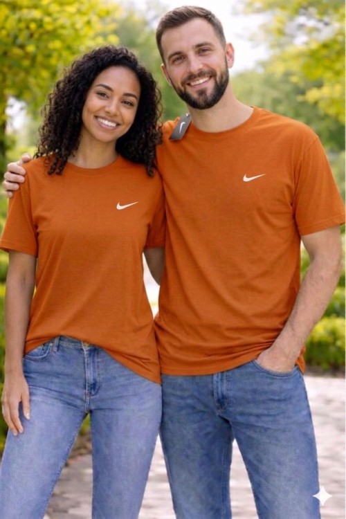 KAMPANYALI UNİSEX KENARDA BEYAZ YAZILI NİKE TİŞÖRT  Turuncu