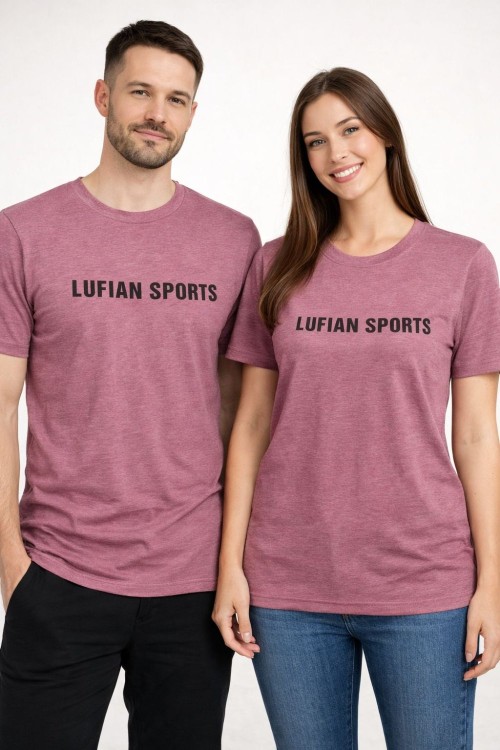 KAMPANYALI UNİSEX SİYAH YAZILI LUFİAN SPORTS TİŞÖRT  Mürdüm