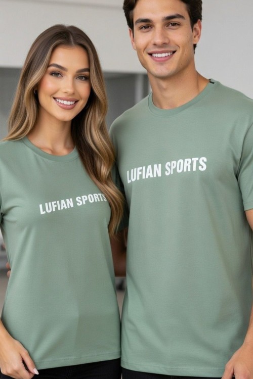 KAMPANYALI UNİSEX BEYAZ YAZILI LUFİAN SPORTS TİŞÖRT  Mint Yeşili