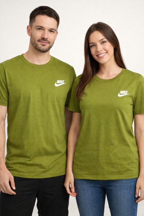 KAMPANYALI UNİSEX BEYAZ YAZILI NİKE YAZAN TİŞÖRT  Koyu Yeşil