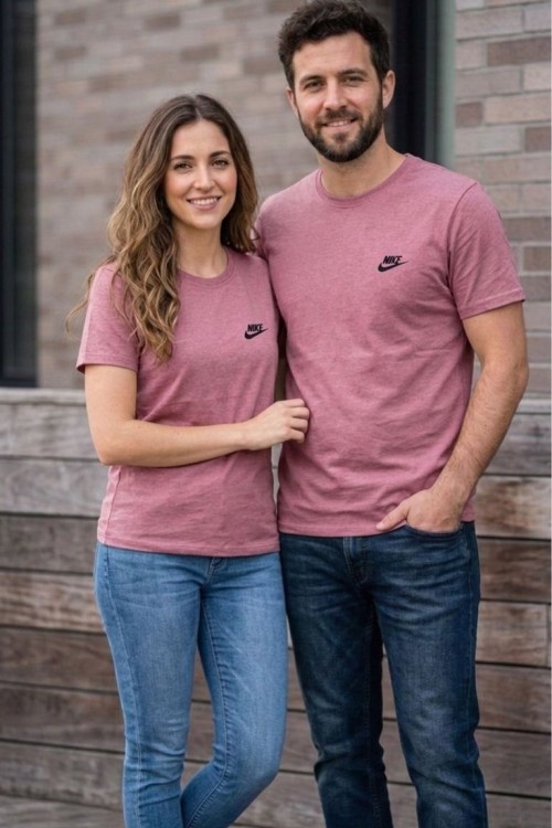 KAMPANYALI UNİSEX SİYAH YAZILI NİKE YAZAN TİŞÖRT Mürdüm