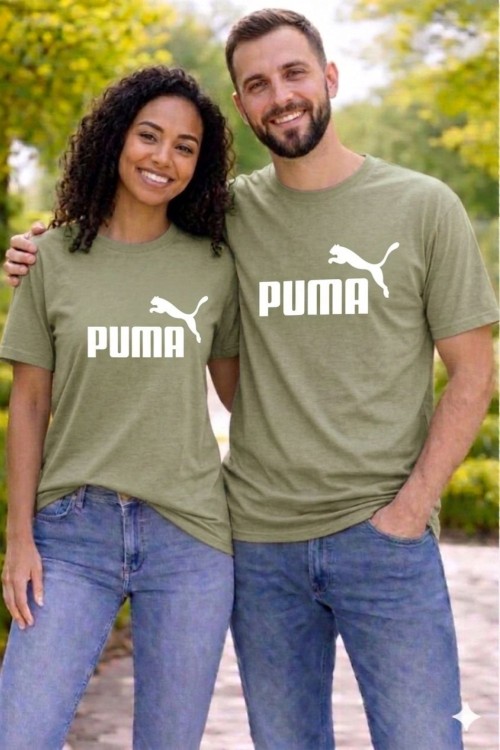 KAMPANYALI UNİSEX BEYAZ YAZILI BÜYÜK PUMA KEDİLİ TİŞÖRT  Yeşil